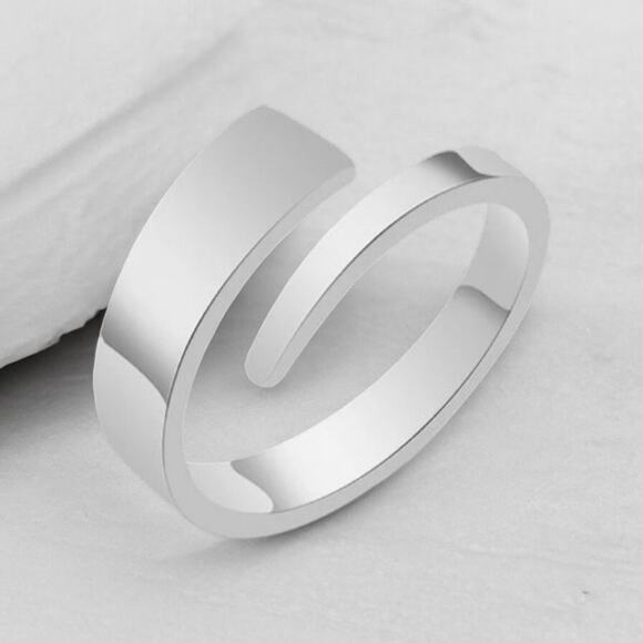 NEW 18K white gold plated geometric stackable open ring jewelry size 7 B22B - Picture 5 of 6